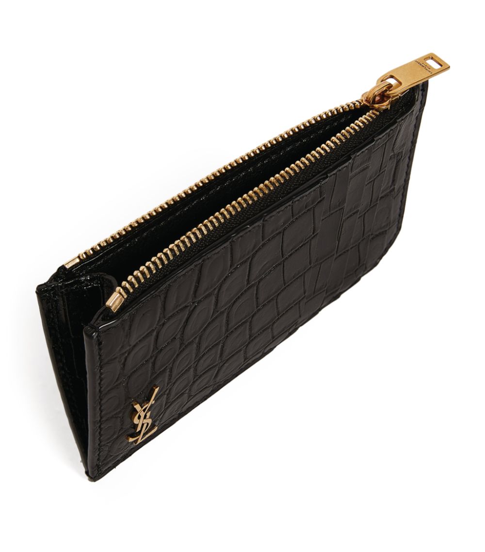 Saint Laurent Saint Laurent Croc-Embossed Monogram Card Holder