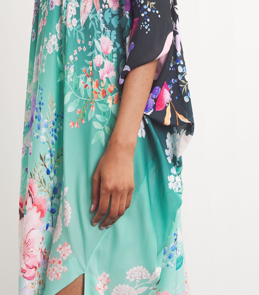 Meng Meng Silk-Satin Floral Kaftan Dress