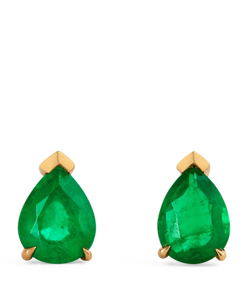 Azlee Azlee Yellow Gold And Emerald Stud Earrings