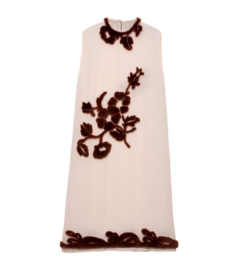 Prada Prada Silk Shearling-Appliqué Midi Dress