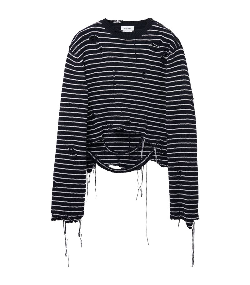 Alexander McQueen Alexander Mcqueen Wool Distressed Striped Sweater