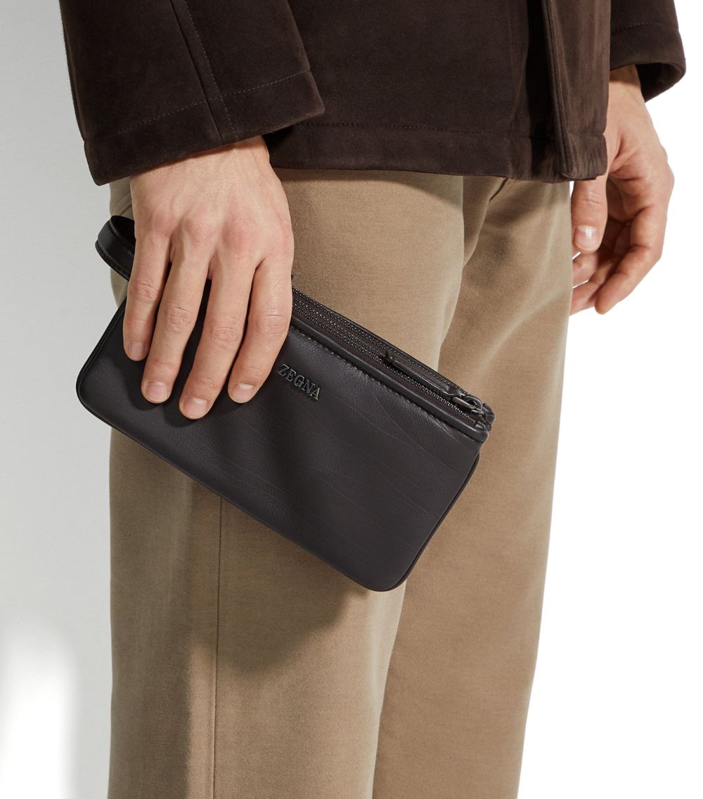 zegna Zegna Leather Zip-Up Pouch