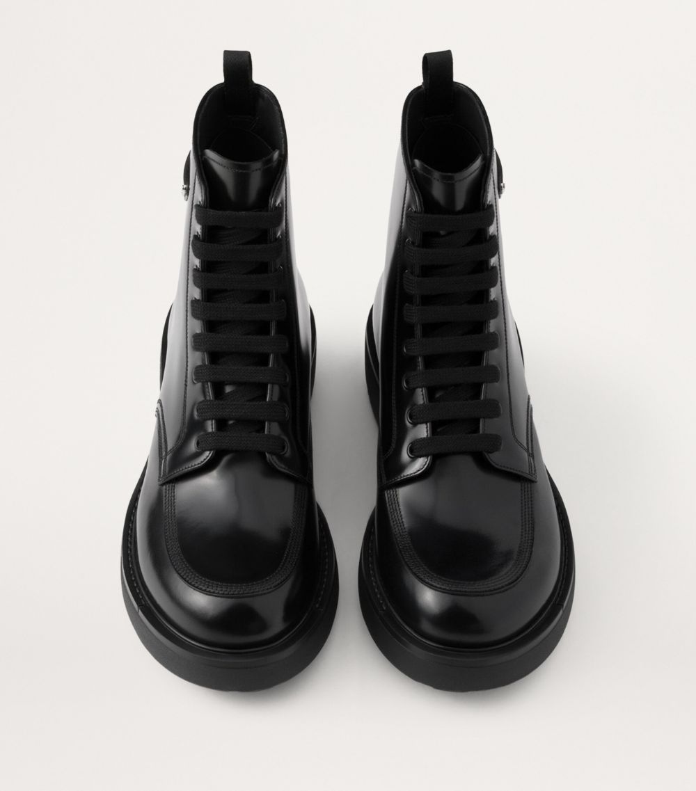 Prada Prada Leather Logo-Plate Lace-Up Boots