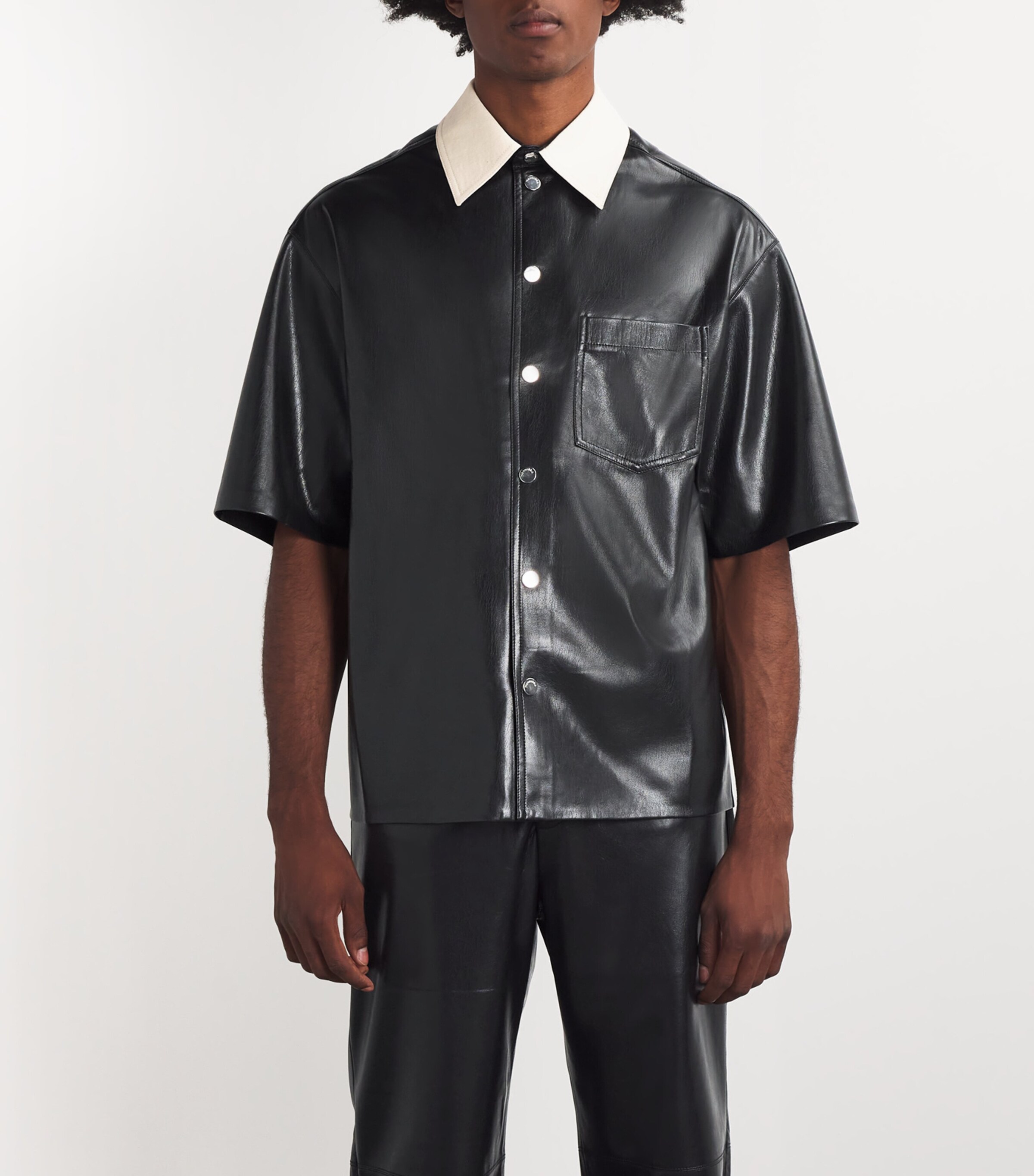 Nanushka Nanushka Faux Leather Contrast-Collar Shirt