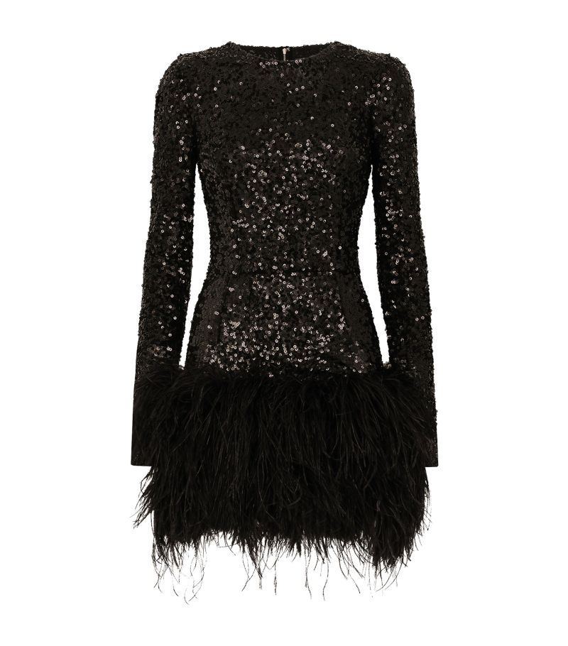 Dolce & Gabbana Dolce & Gabbana Sequin-Embellished Feather-Trim Mini Dress