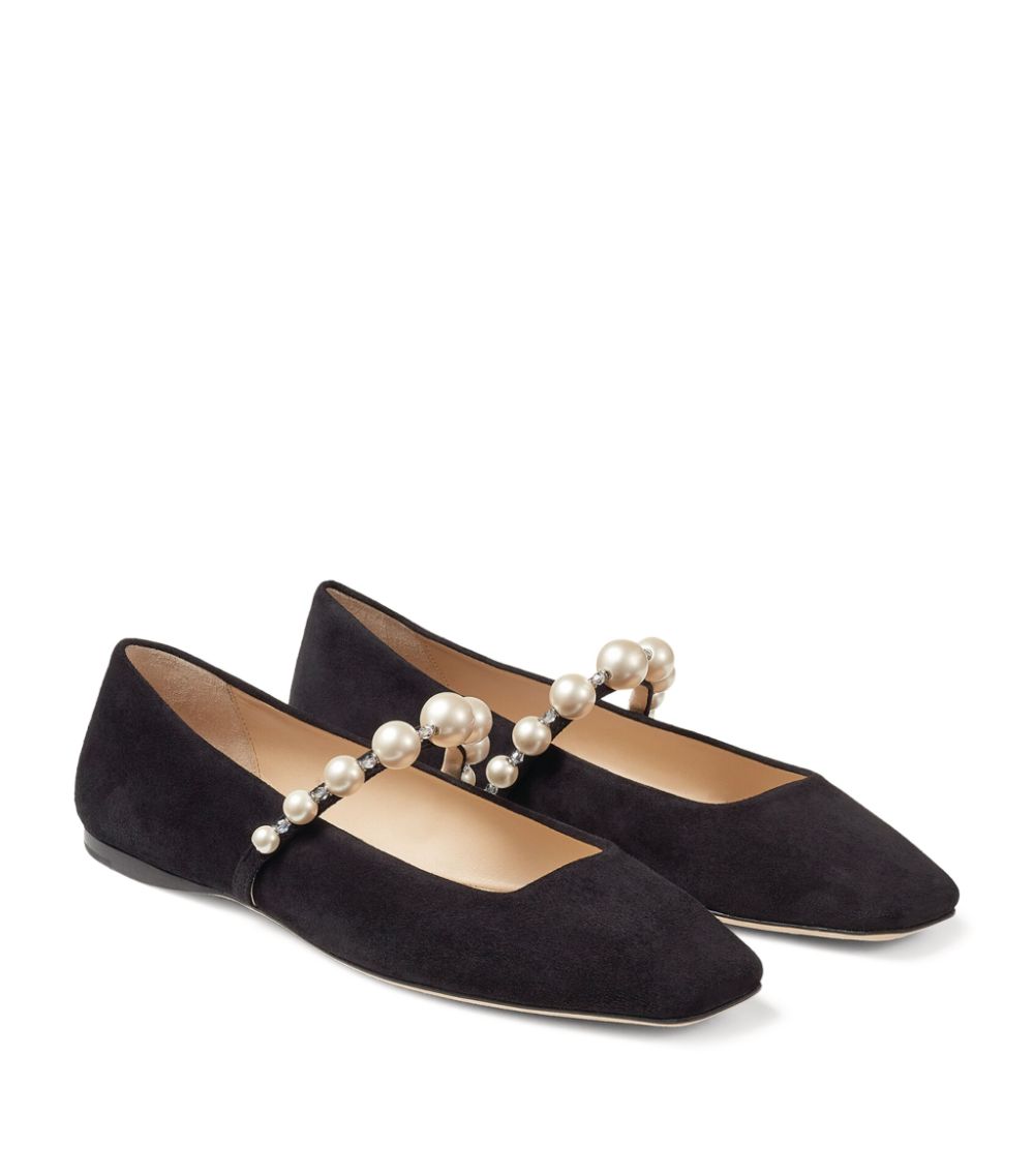 Jimmy Choo Jimmy Choo Ade Embellished Suede Ballerina Flats