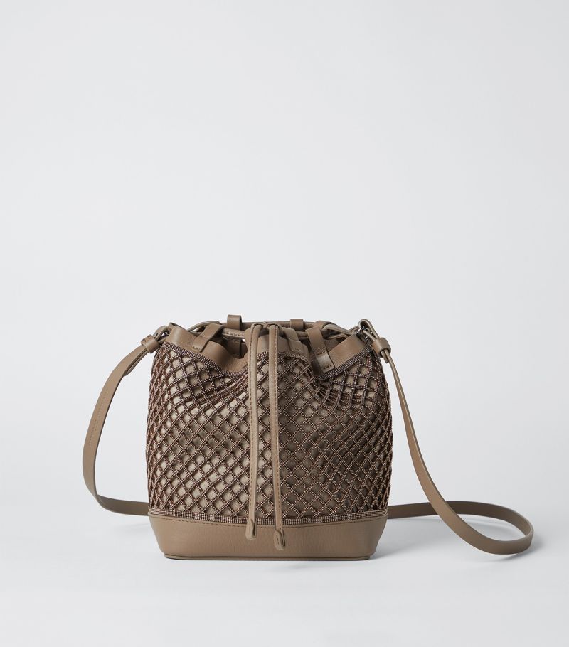 Brunello Cucinelli Brunello Cucinelli Leather Monili-Net Bucket Bag