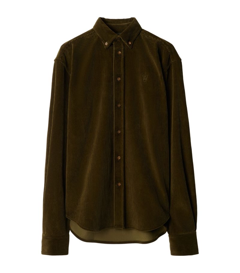 Burberry Burberry Corduroy Embroidered Shield Monogram Shirt