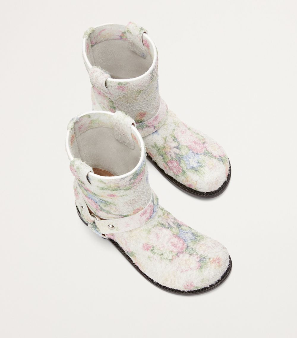 Loewe Loewe Brushed Suede Floral Campo Biker Boots