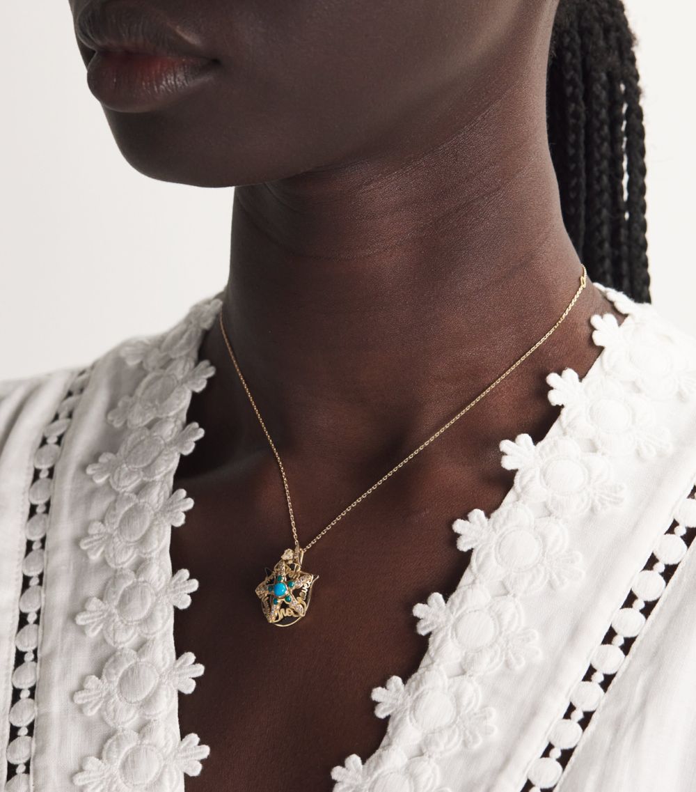  Katarina Tarazi Yellow Gold, White Diamond And Turquoise Mythos Starfish Necklace Charm