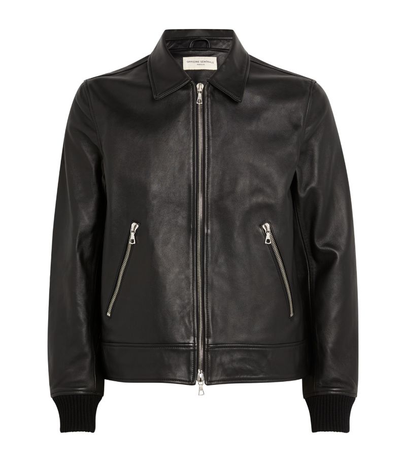  Officine Generale Grained Leather Layvin Bomber