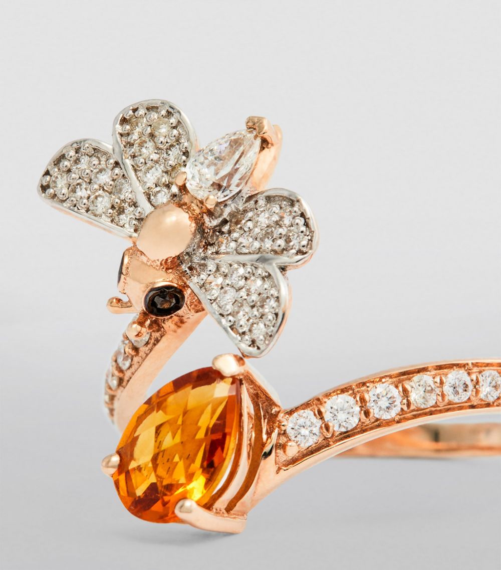 Bee Goddess Bee Goddess Rose Gold, Diamond And Citrine Honeycomb Ring (Size 13)