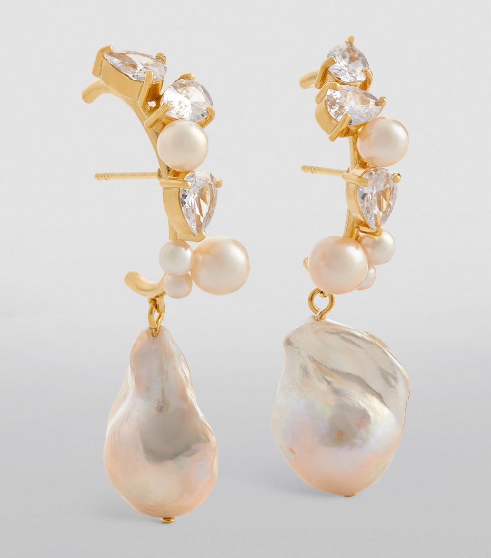 Completedworks Completedworks Gold Vermeil, Pearl And Topaz Eze-Eh Ear Climbers