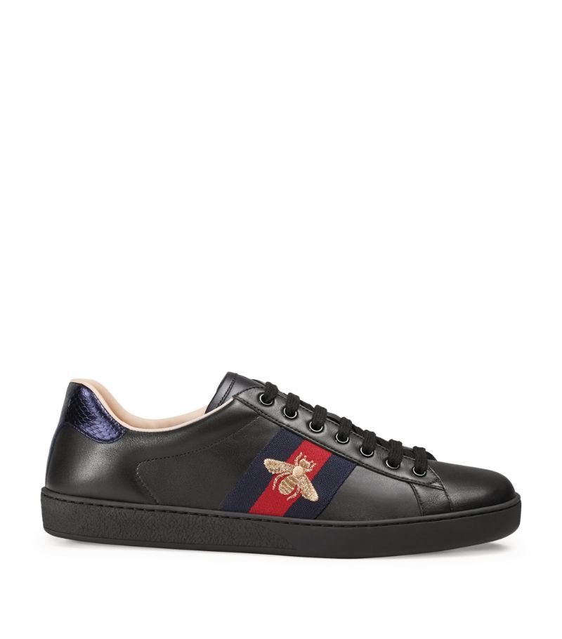 Gucci Gucci Leather Bee Web Low-Top Sneakers