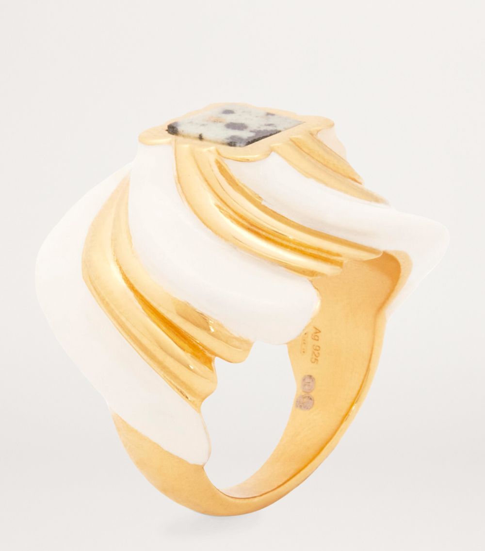 Loewe Loewe Sterling Silver And Enamel Twisted Anagram Ring