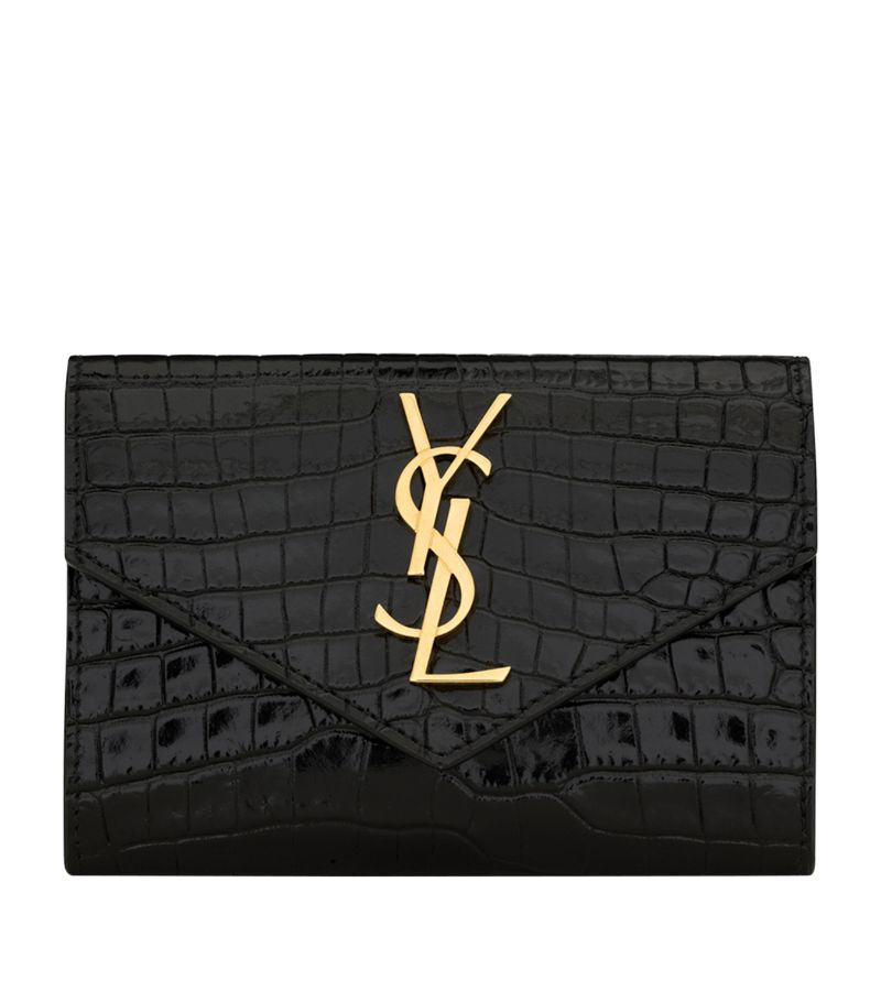 Saint Laurent Saint Laurent Small Cassandre Croc-Embossed Wallet