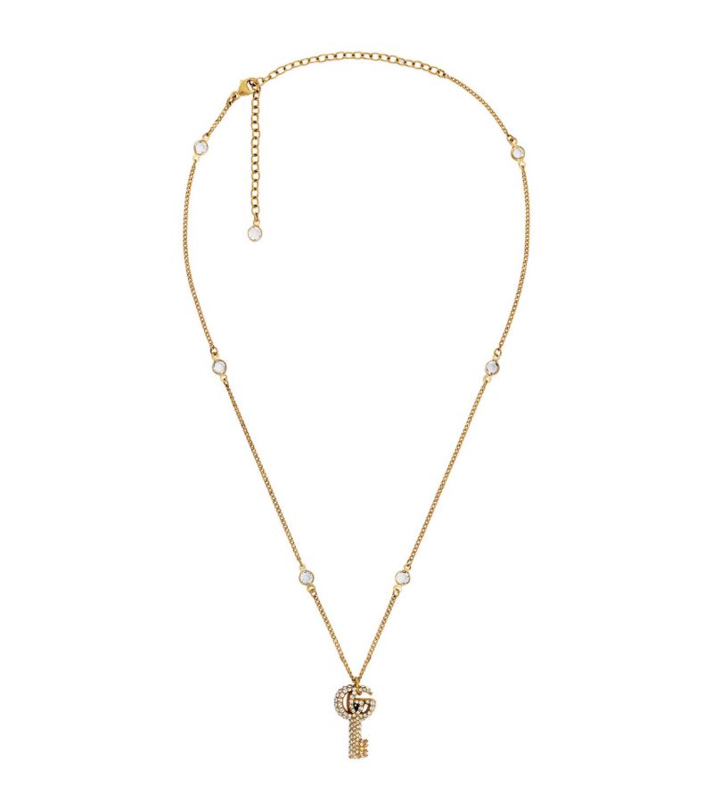 Gucci Gucci Crystal-Embellished Double G Key Necklace