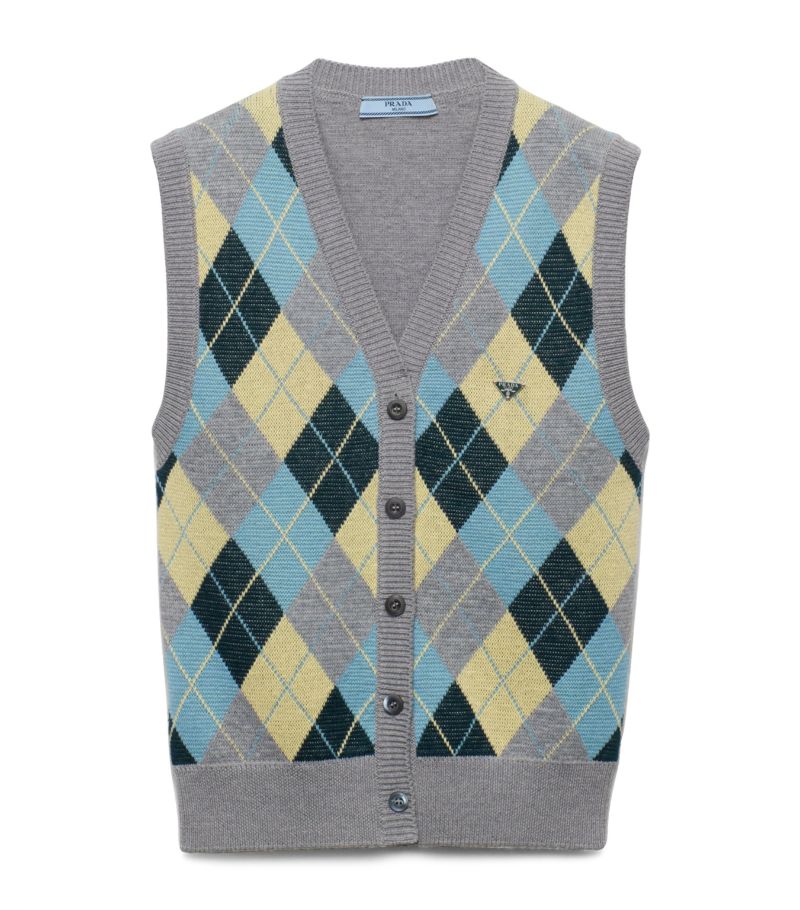 Prada Prada Wool Argyle Print Sweater Vest