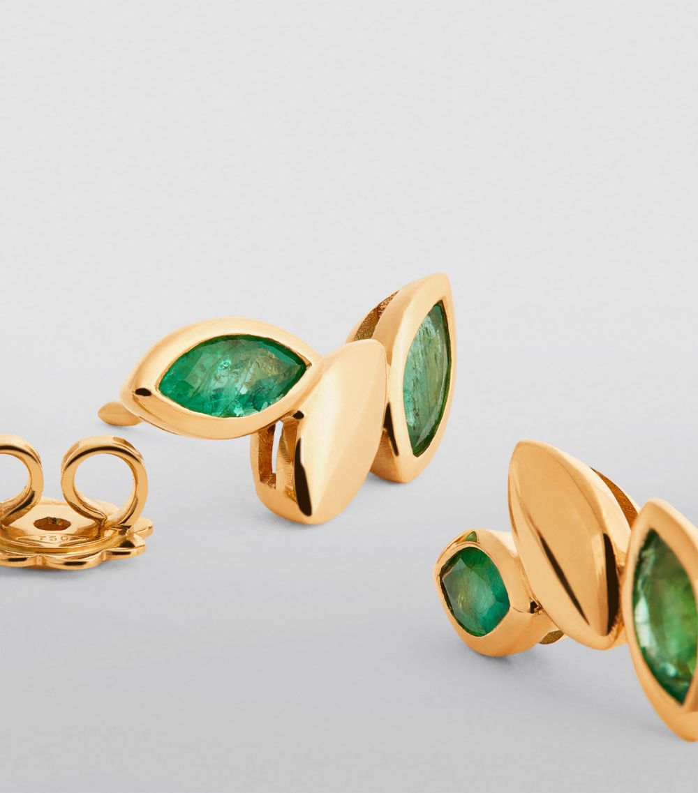 Netali Nissim Netali Nissim Yellow Gold And Emerald Navette Earrings