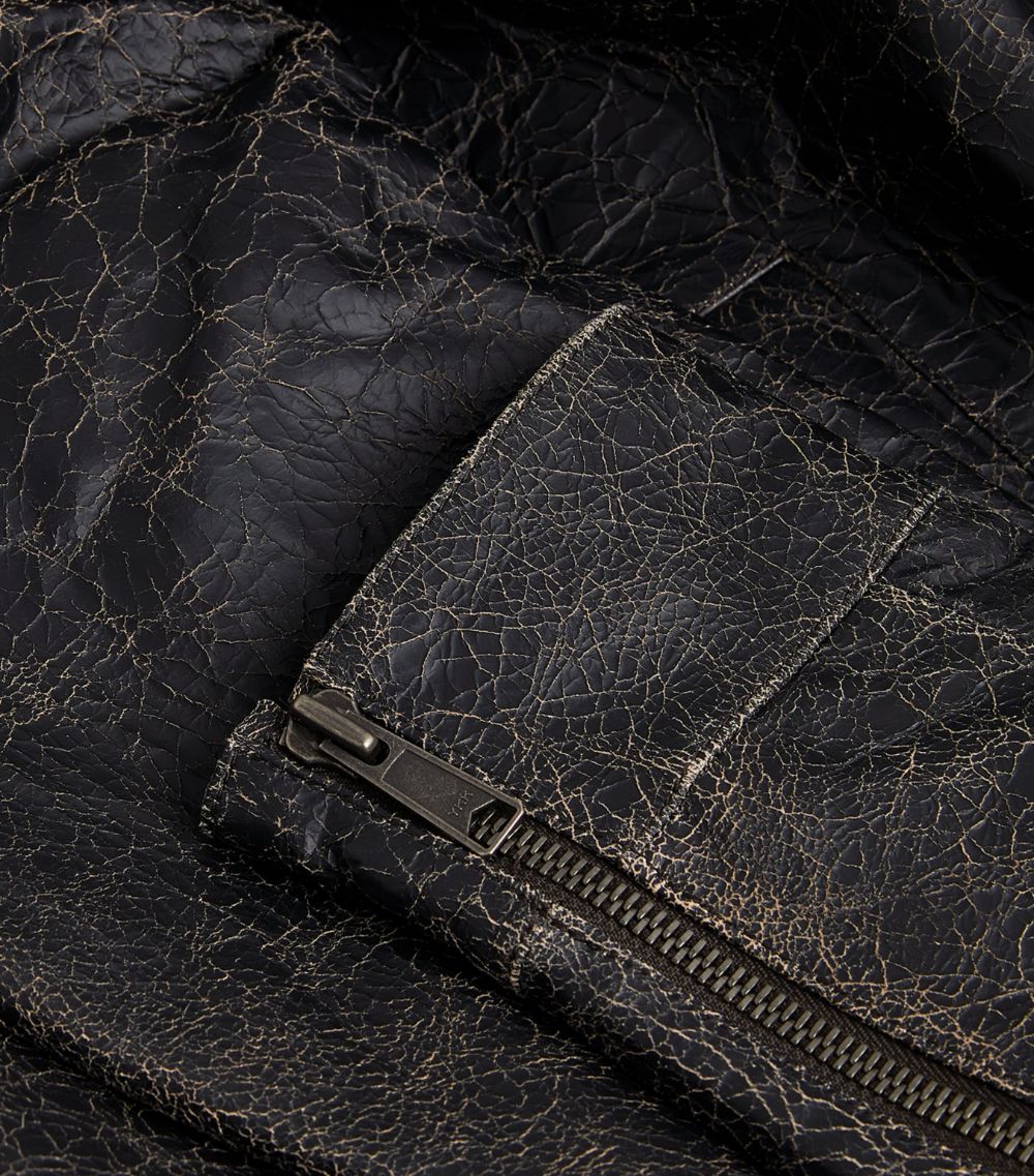 Wood Wood Wood Wood Leather Cracked Bomber Jacket