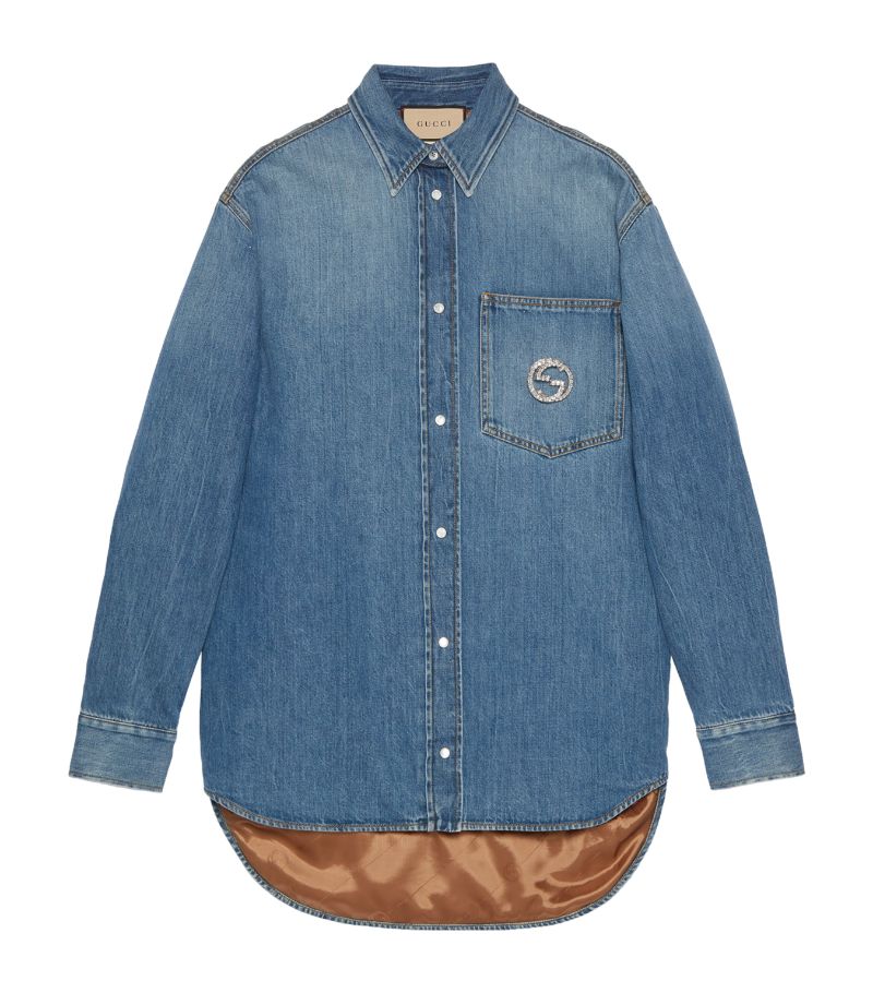 Gucci Gucci Denim Crystal Gg Shirt