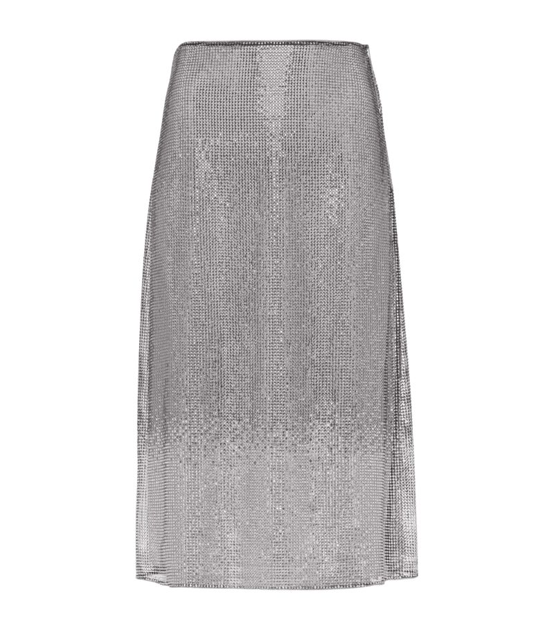 Prada Prada Crystal-Embellished Mesh Midi Skirt