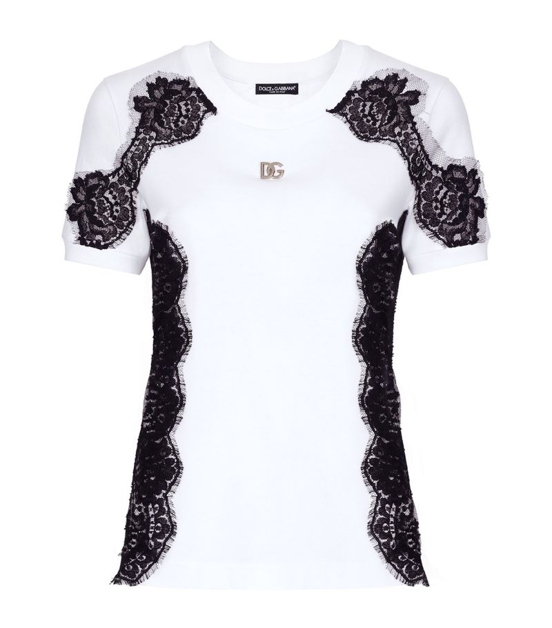 Dolce & Gabbana Dolce & Gabbana Lace-Trim Logo T-Shirt