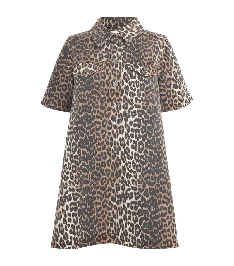 Ganni Ganni Organic Denim Leopard Mini Dress