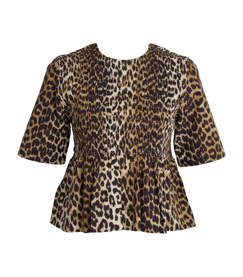 Ganni Ganni Cotton Leopard Print Blouse