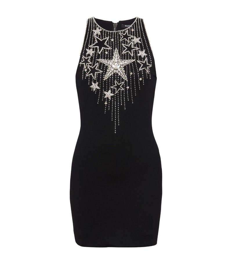 Balmain Balmain Silk-Blend Crystal-Star Mini Dress