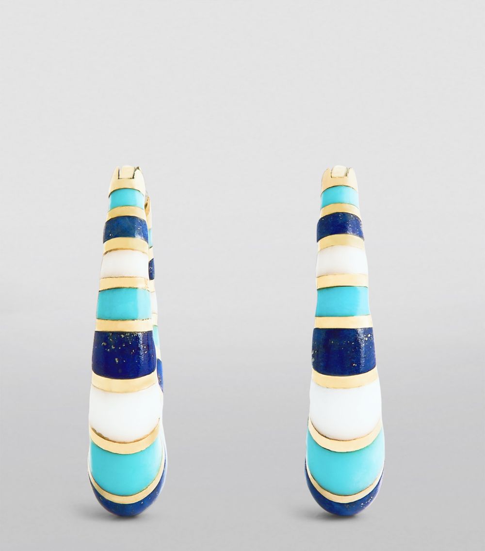 Orly Marcel Orly Marcel Yellow Gold, Turquoise, Lapis Lazuli And Onyx Inlay Hoop Earrings