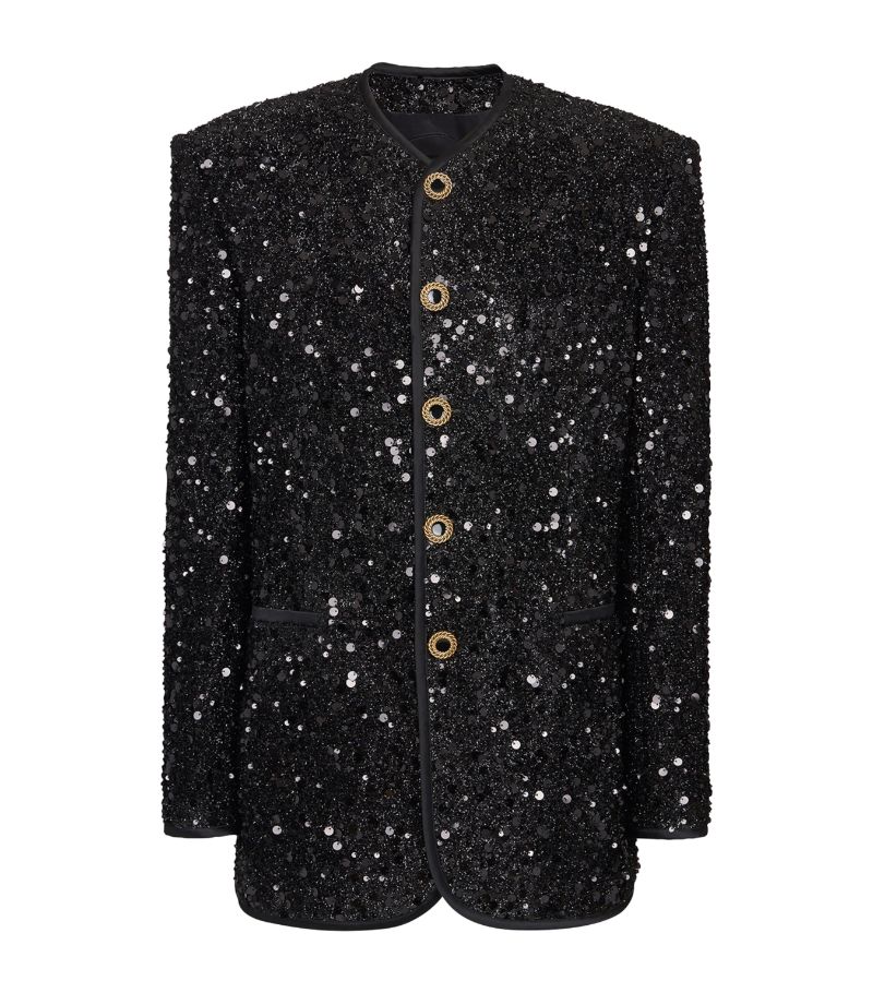 Balmain Balmain Sequin-Embellished Collarless Blazer