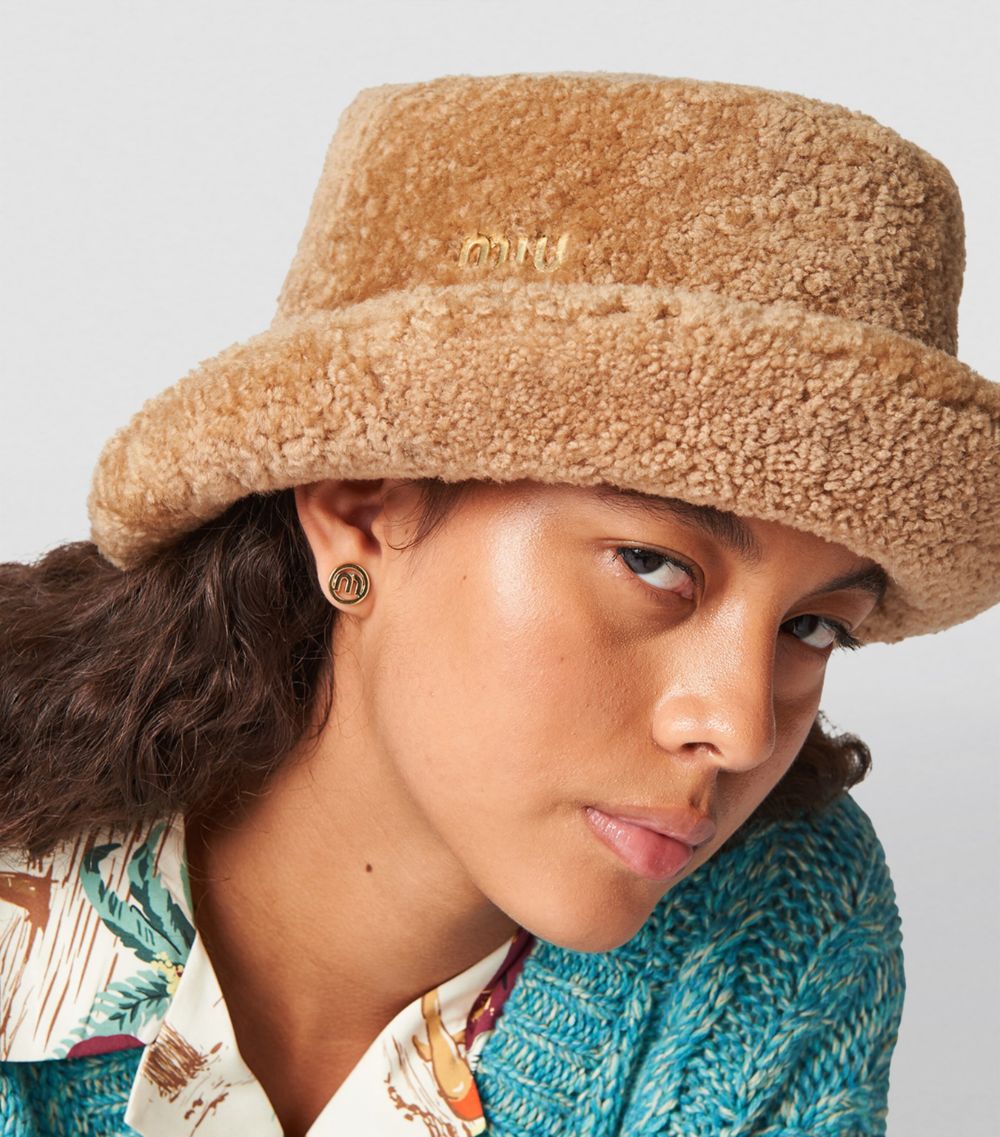 Miu Miu Miu Miu Shearling Logo Bucket Hat