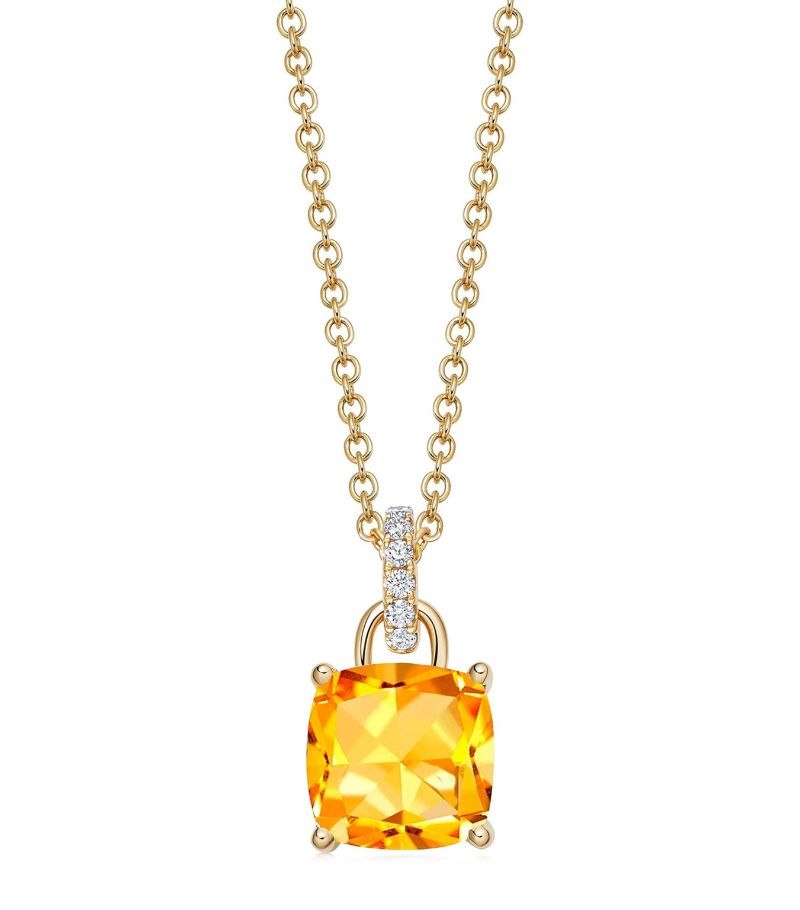 Kiki Mcdonough Kiki Mcdonough Yellow Gold, Diamond And Citrine Pendant Necklace
