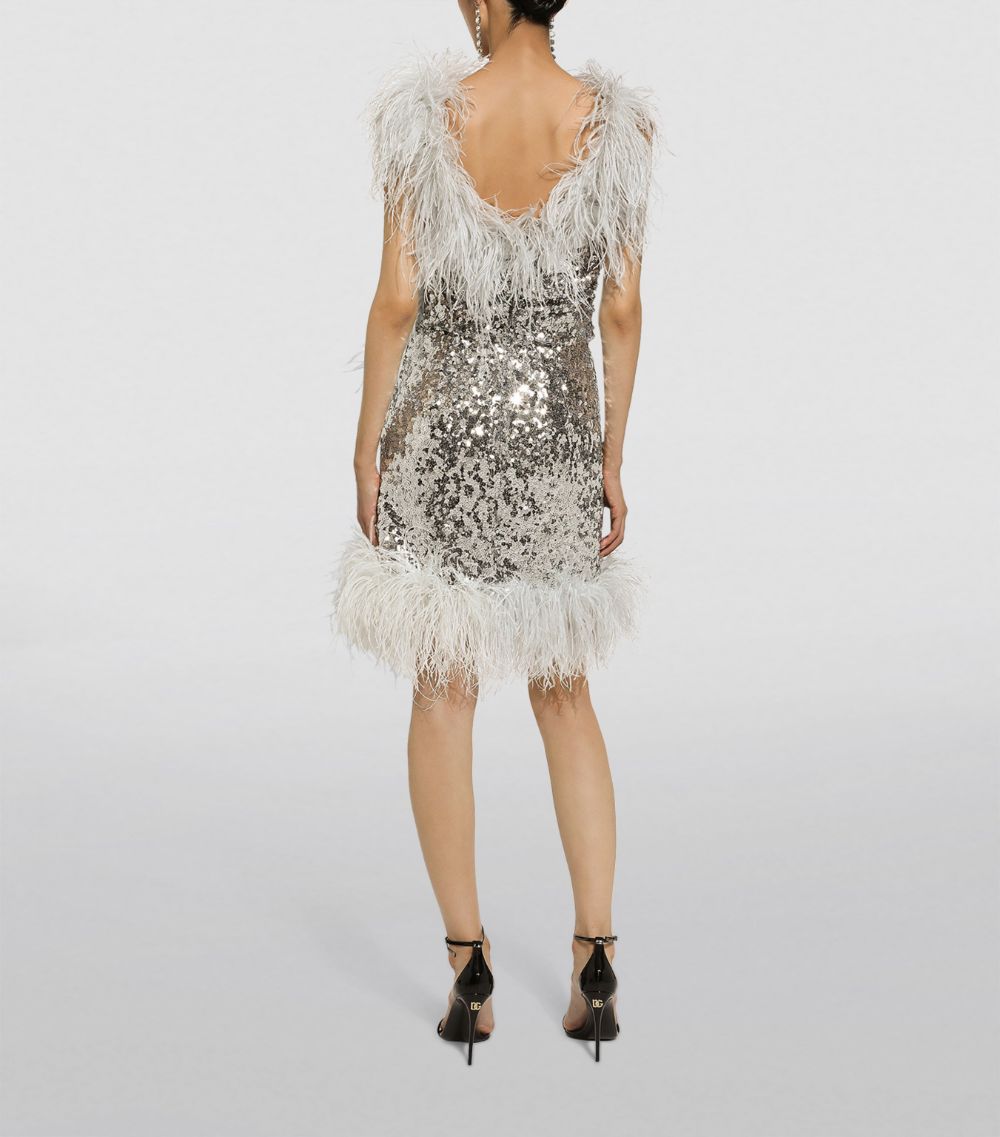 Dolce & Gabbana Dolce & Gabbana Sequin-Embellished Feather-Trim Mini Dress