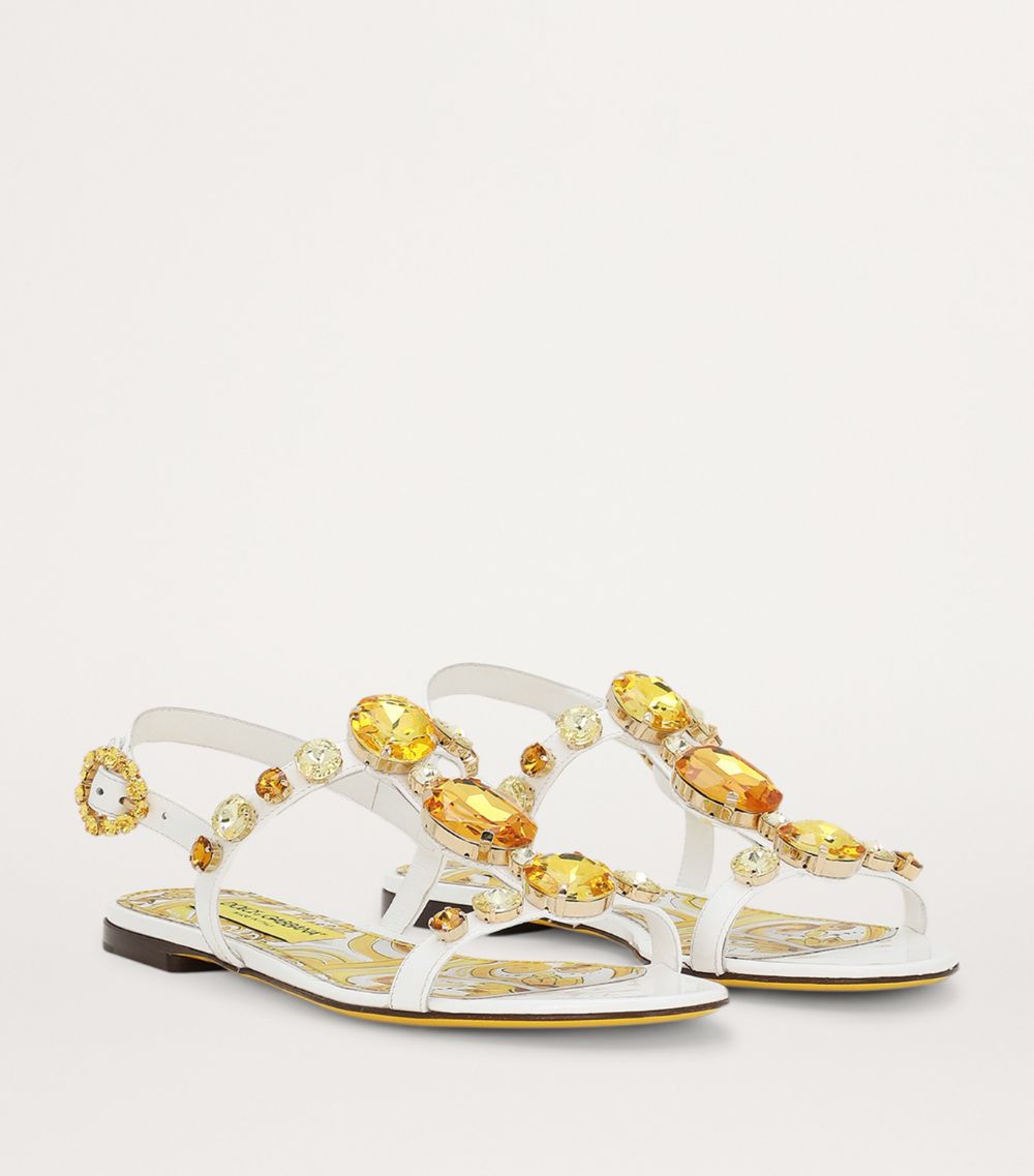 Dolce & Gabbana Dolce & Gabbana Leather Embellished Maiolica Sandals