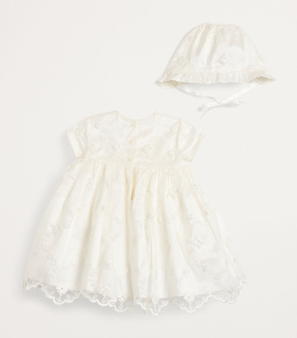 Sarah Louise Sarah Louise Silk Lace-Trim Christening Dress And Bonnet Set (3-18 Months)