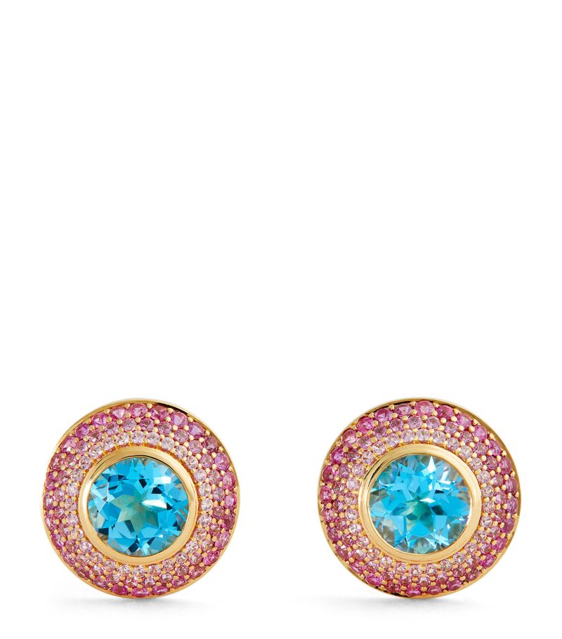 Emily P. Wheeler Emily P. Wheeler Yellow Gold, Sapphire And Topaz Ombre Button Stud Earrings