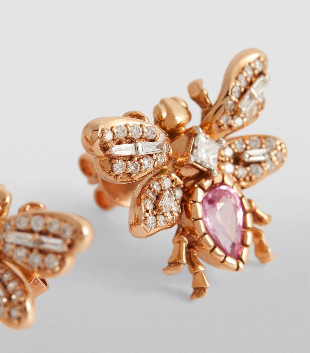 Bee Goddess Bee Goddess Rose Gold, Diamond And Pink Sapphire Honey Bee Earrings