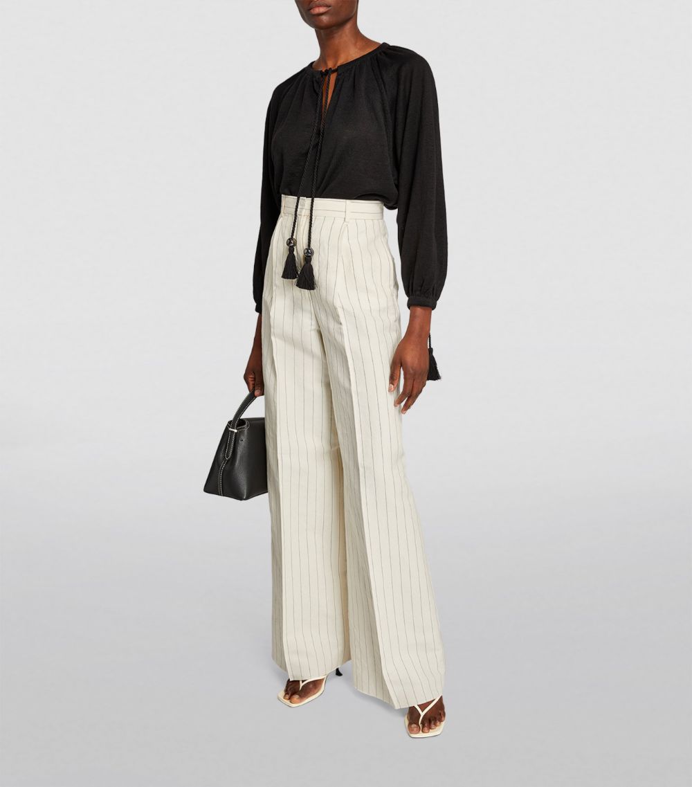 Max Mara Max Mara Linen-Blend Striped Wide-Leg Trousers