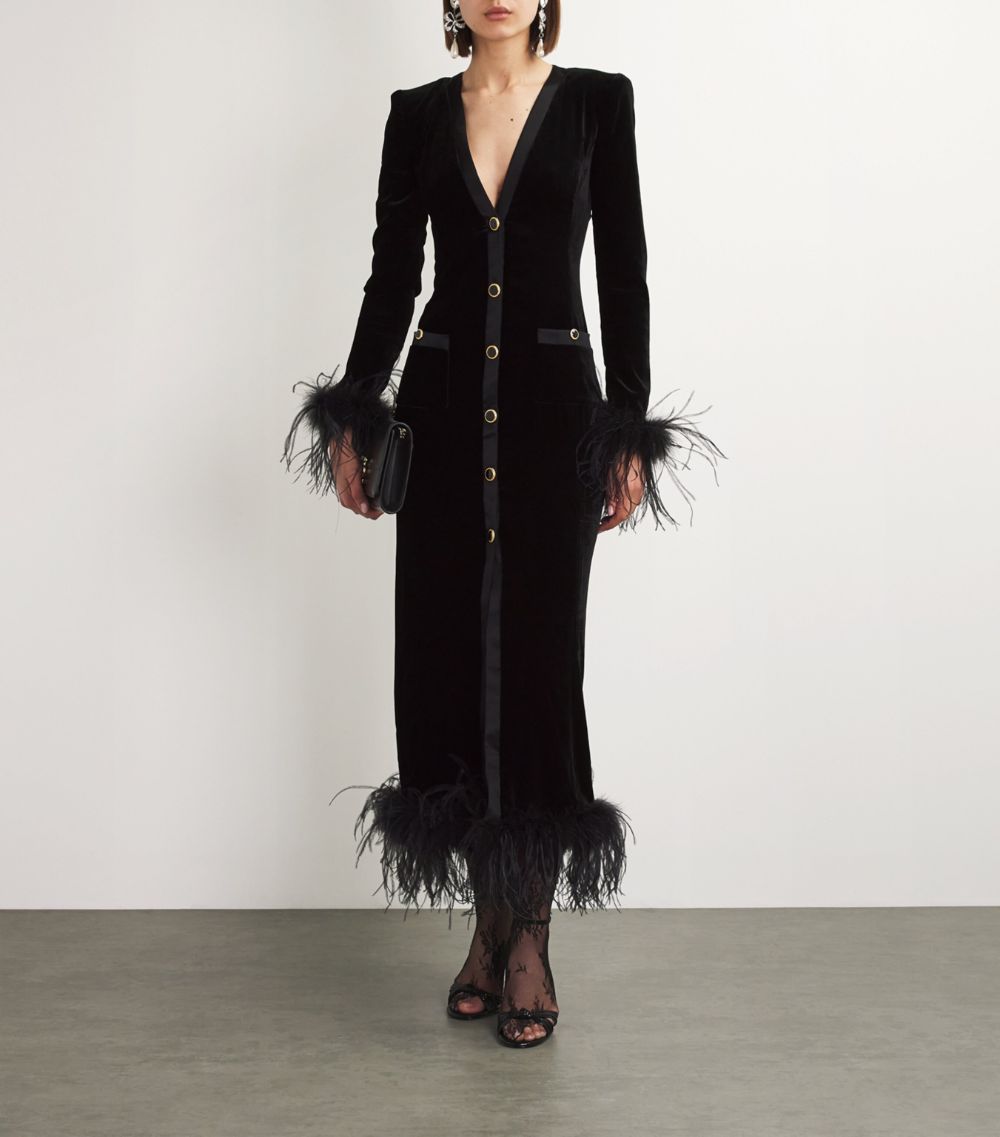 Alessandra Rich Alessandra Rich Velvet Feather-Trimmed Dress