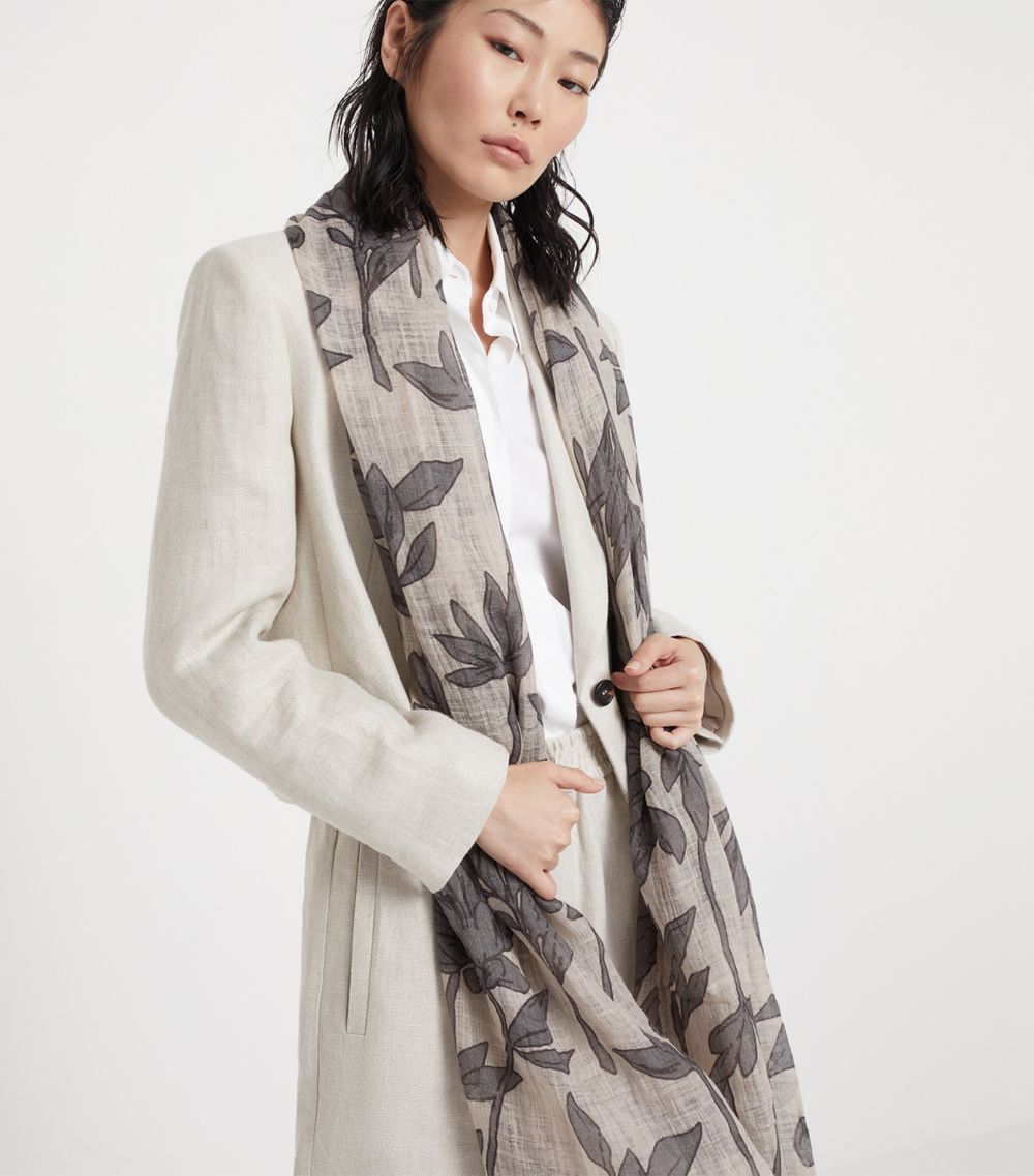 Brunello Cucinelli Brunello Cucinelli Linen Magnolia Print Scarf