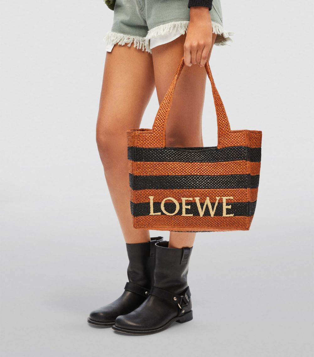 Loewe Loewe X Paula'S Ibiza Medium Raffia Striped Font Tote Bag