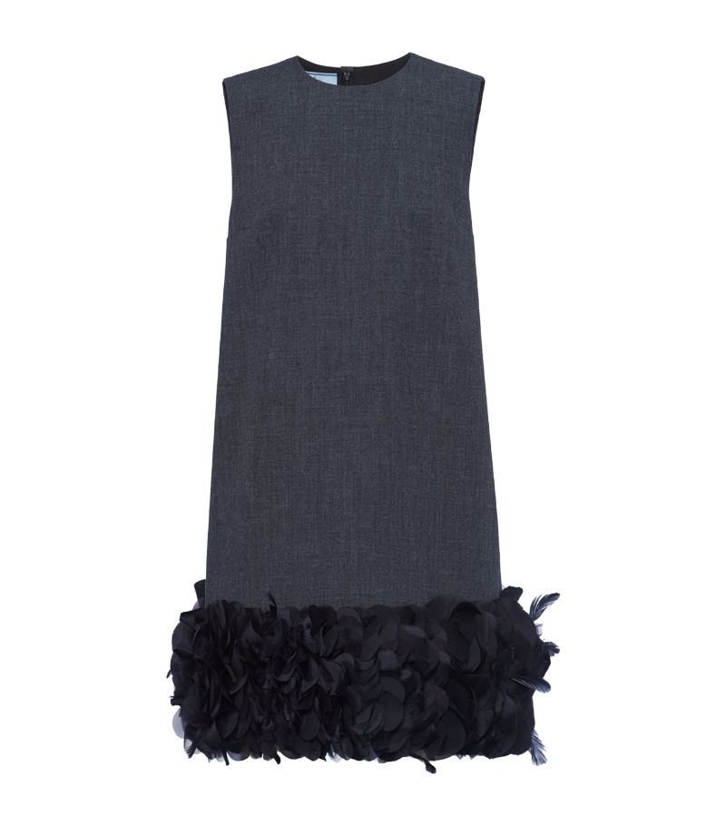 Prada Prada Wool Feather-Trim Swing Dress