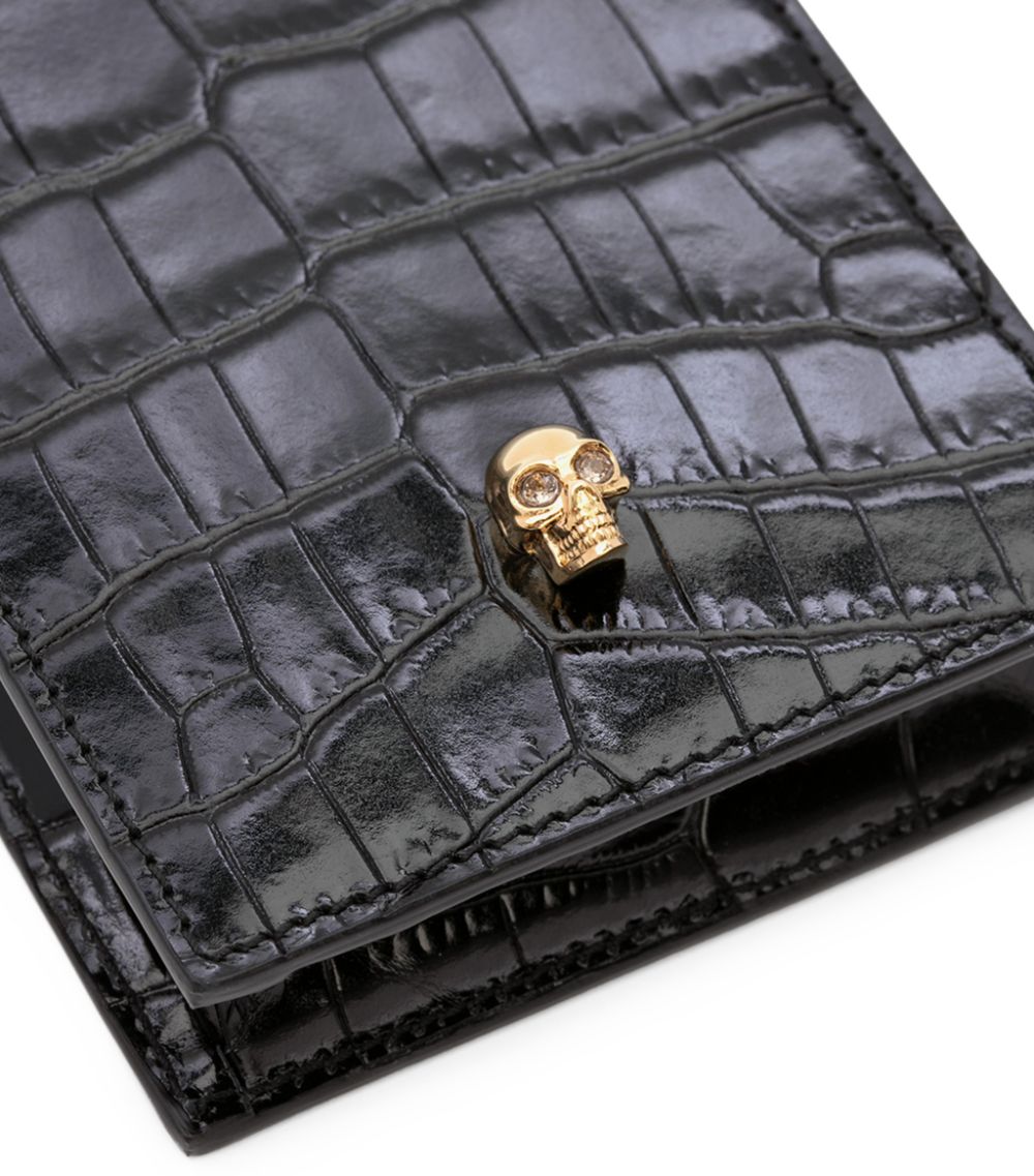 Alexander McQueen Alexander Mcqueen Skull-Embellished Croc-Embossed Leather Phone Case