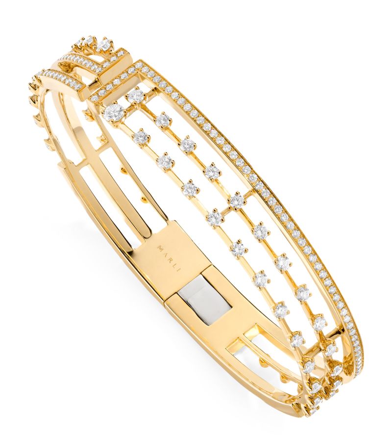  Marli New York Large Yellow Gold And Diamond Avenues Bangle