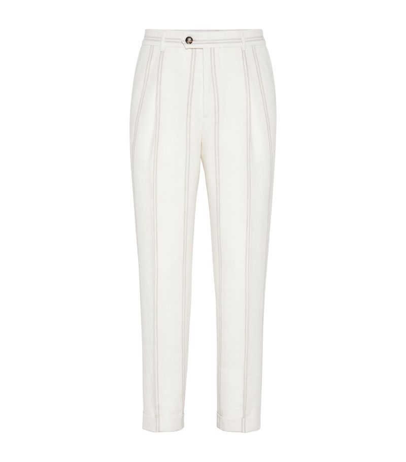 Brunello Cucinelli Brunello Cucinelli Linen-Wool Chalk-Stripe Trousers