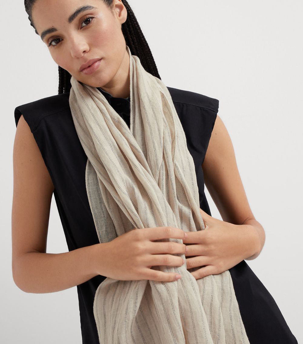 Brunello Cucinelli Brunello Cucinelli Linen-Blend Sparkling Striped Scarf