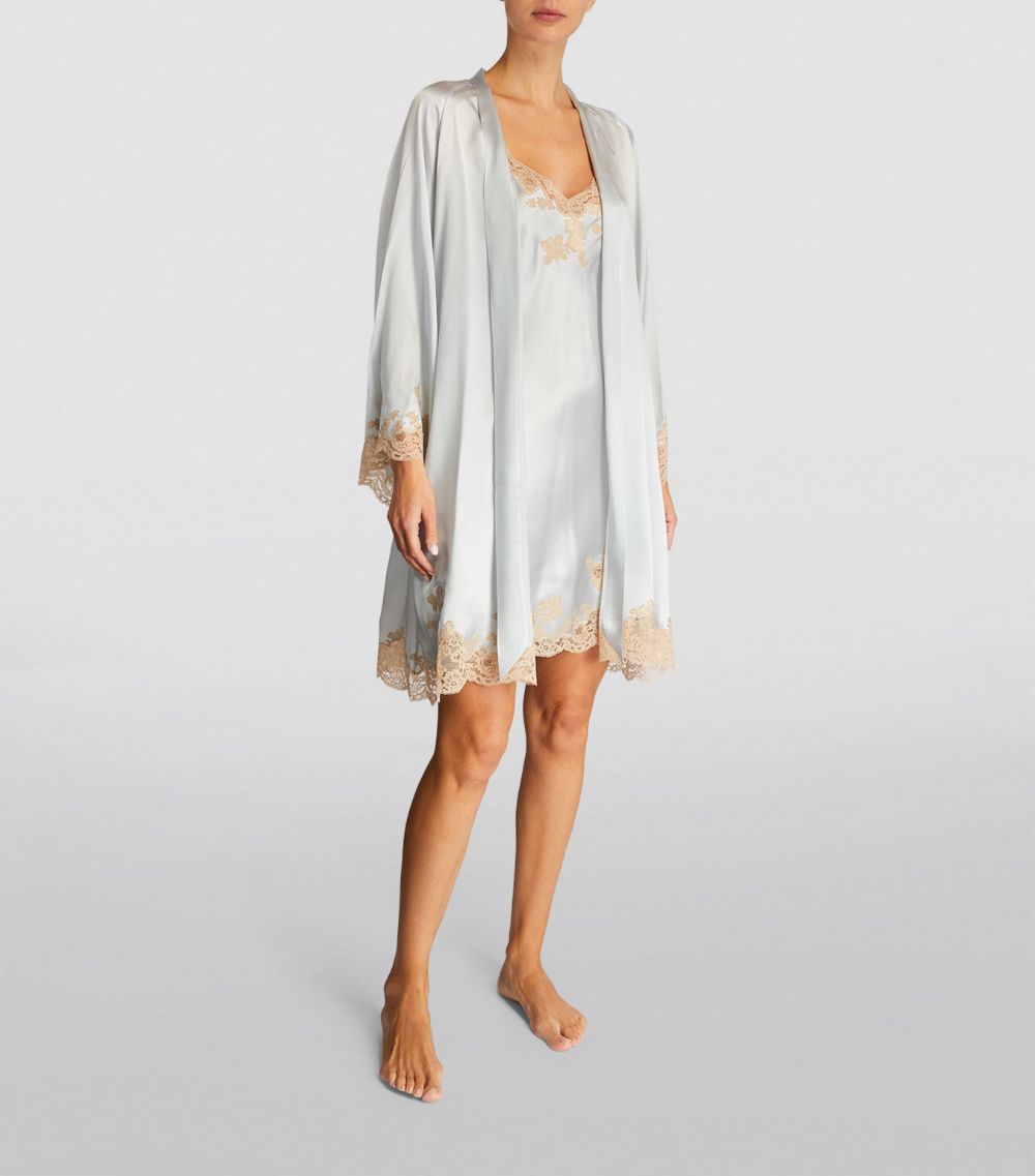 Carine Gilson Carine Gilson Silk Lace-Trim Robe