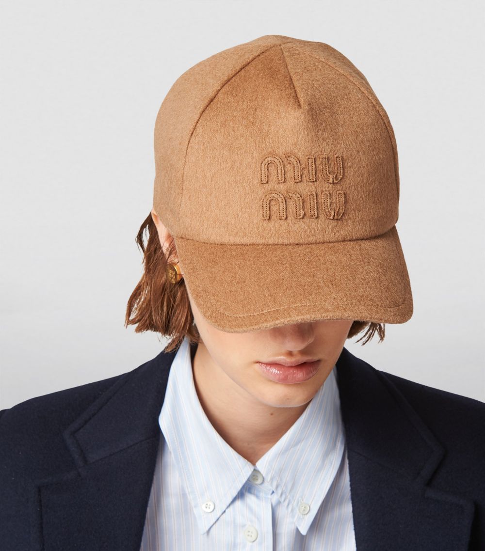 Miu Miu Miu Miu Camel Hair Logo Baseball Cap